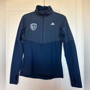 Sporting KC MLS Adidas Climalite Navy Blue Quarter-Zip Pullover Size Small